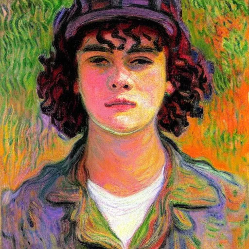 Image similar to portrait of a young butch female mechanic by claude monet