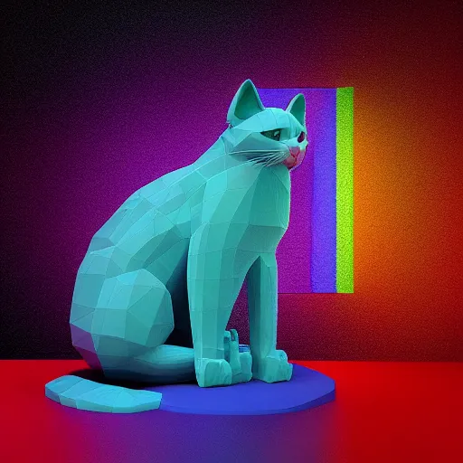 Prompt: “3d rainbow cat character by Beeple, side view”