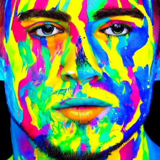 Prompt: a portrait of abstract guy's face with full of paint on the face