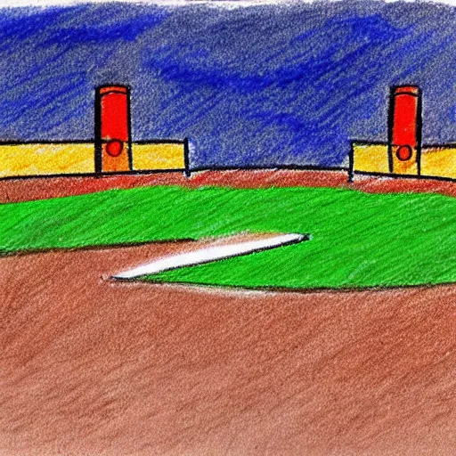 Image similar to deserted baseball before storm kid crayon drawing