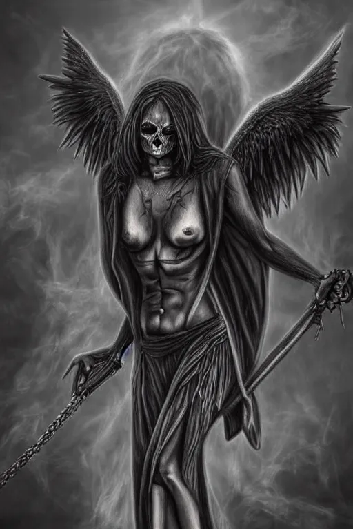 Image similar to human need death angel, realistic, art by tafy laplanche