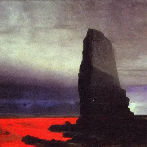 Image similar to the epic abstract painting'blue arctic void with black and red aurora borealis above the black monolith ', by caspar david friedrich!!!, by rothko!!!, stunning masterpiece, trending on artstation