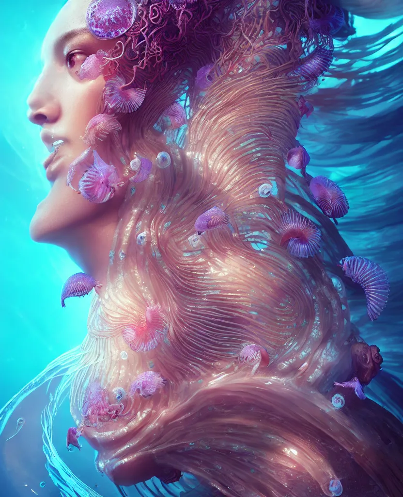 Image similar to goddess close-up portrait. jellyfish phoenix head, nautilus, orchid, skull, betta fish, bioluminiscent creatures, intricate artwork by Tooth Wu and wlop and beeple. octane render, trending on artstation, greg rutkowski very coherent symmetrical artwork. cinematic, hyper realism, high detail, octane render, 8k