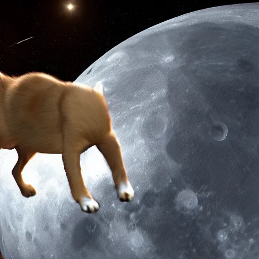 Image similar to a dog dancing on the moon, realistic, 8 k