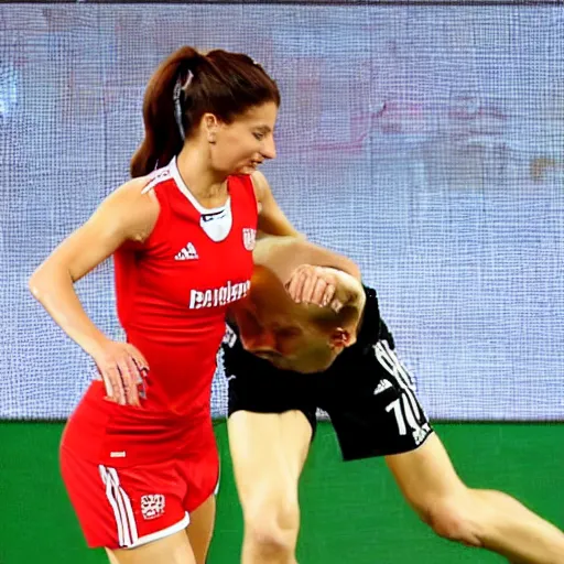 Image similar to anna lewandowska performing a garlic enema on robert lewandowski