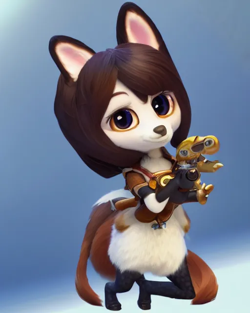 Image similar to female furry mini cute style, highly detailed, rendered, ray - tracing, cgi animated, 3 d demo reel avatar, style of maple story and zootopia, maple story gun girl, fox from league of legends chibi, soft shade, soft lighting