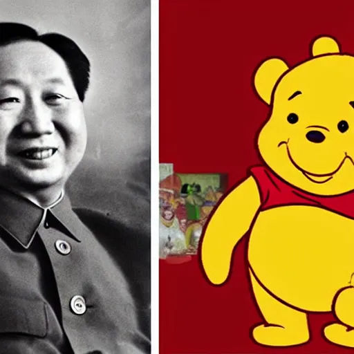 Prompt: A photo of Winnie the Pooh with Mao Zedong