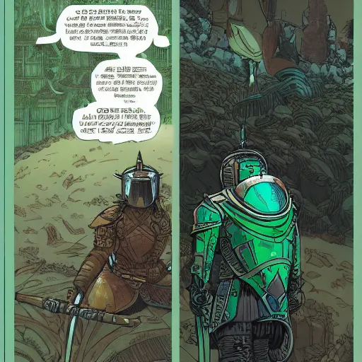 Image similar to green ore lady in full plate armour by feng zhu and loish and laurie greasley, victo ngai, andreas rocha, john harris