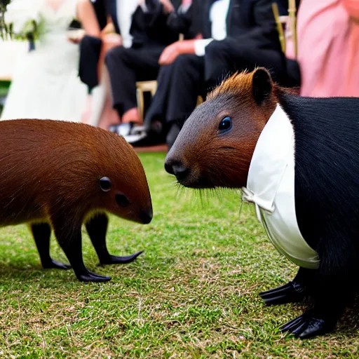 Prompt: a capybara wearing a tuxedo at a wedding