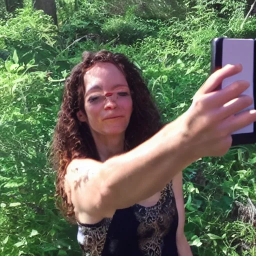 Image similar to cavewoman taking a selfie