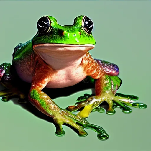 Prompt: frog submerged in yogurt, digital art, photorealistic, shiny, trending on artstation, extremely detailed,