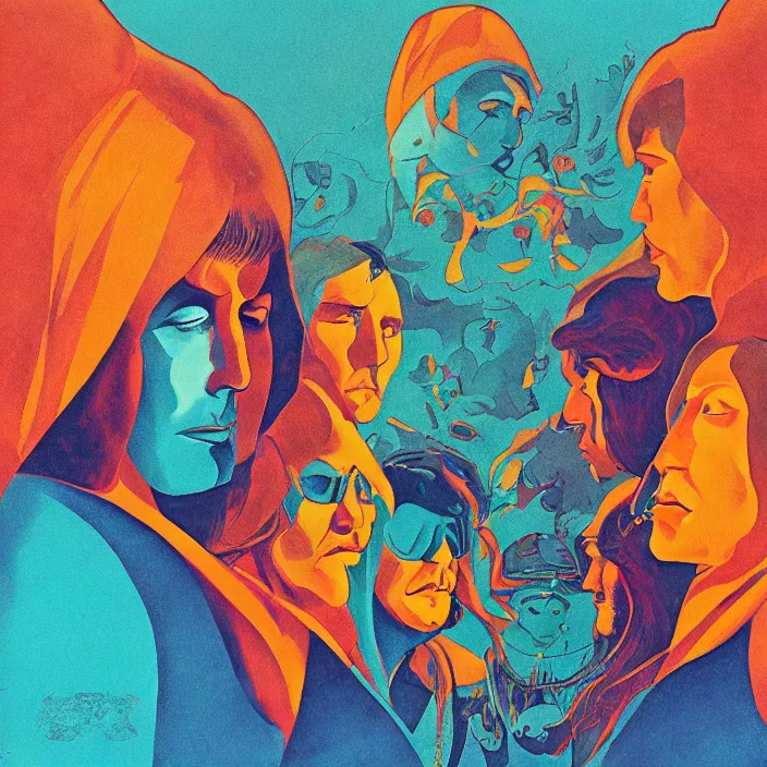 Prompt: 1 9 7 0 s progressive rock album cover, matte colors, trending on artstation