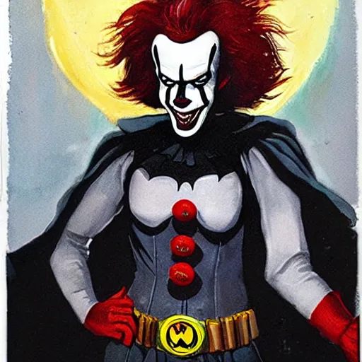 Image similar to portrait of pennywise mixed with batman by abbey edwin austin