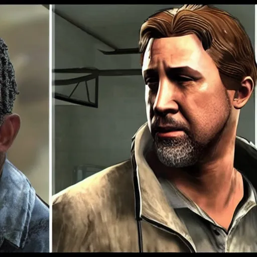 Prompt: denzel washington and ryan gosling in walking dead game