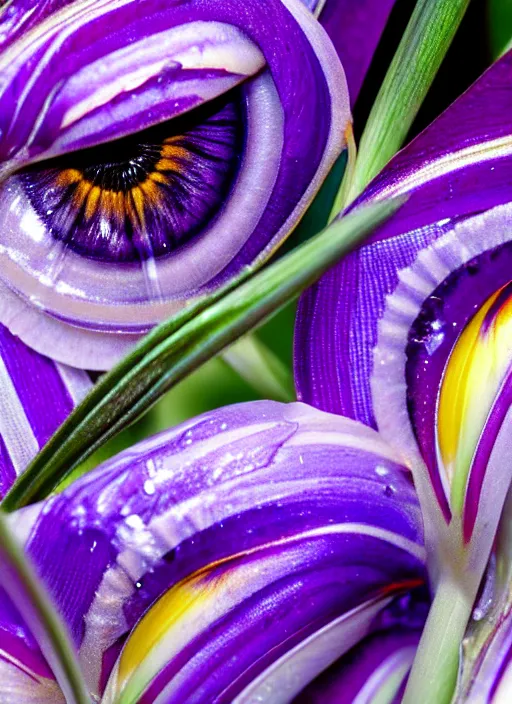 Image similar to montage of thin ringshaped irises, detailed colored textures, eyelashes, advanced art, art styles mix, from wikipedia, wet relections in eyes, sunshine, hd macro photograph, from side, grid o various eye shapes