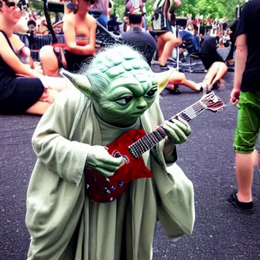 Image similar to Yoda playing guitar at Lollapalooza