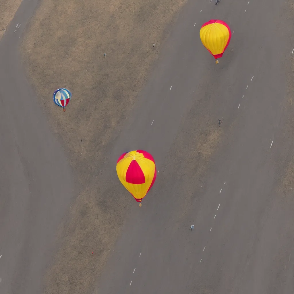 a hot air balloon flying in the middle of the road, | Stable Diffusion ...