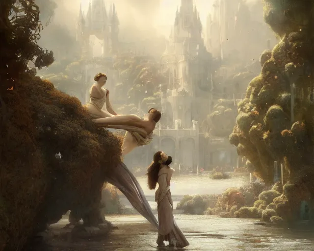 Image similar to medium shot, disney concept artists, blunt borders, rule of thirds, by jaime jones, tom bagshaw, lawrence alma - tadema, greg rutkowski, deviantart contest winner, fantasy art, intricate, elegant, highly detailed, 8 k, digital painting, concept art, sharp focus, illustration, golden ratio, mythological, ultra realistic, cinematic lighting, maximalist