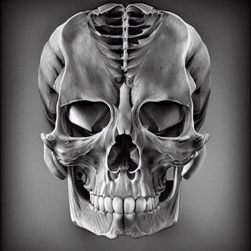 Image similar to hyper realistic prismatic death twisted skeletons greyscale