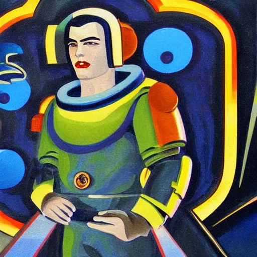 Prompt: Art Deco painting portrait of space-marine in Art Deco architecture style high detail