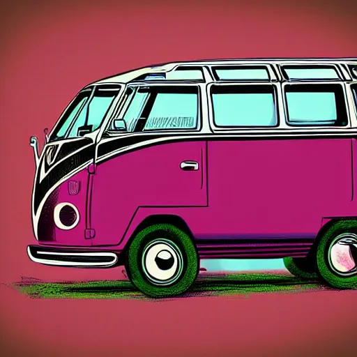 Image similar to illustration of an old van volkswagen, may 6 8, pastel colors, cool, hippie by malika favre