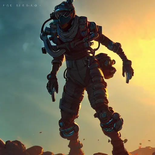 Image similar to wraith from apex legends standing in a battlefield, golden hour, sharp, trending on artstation, digital art