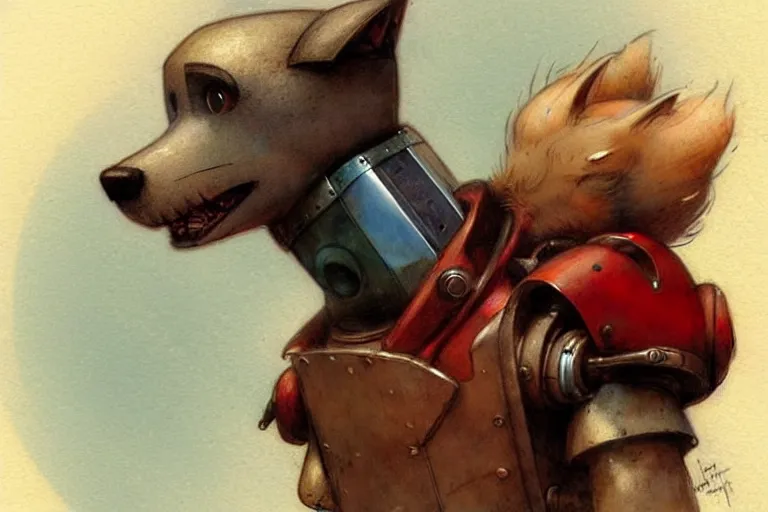 Image similar to adventurer ( ( ( ( ( 1 9 5 0 s retro future robot android dog. muted colors. ) ) ) ) ) by jean baptiste monge!!!!!!!!!!!!!!!!!!!!!!!!! chrome red