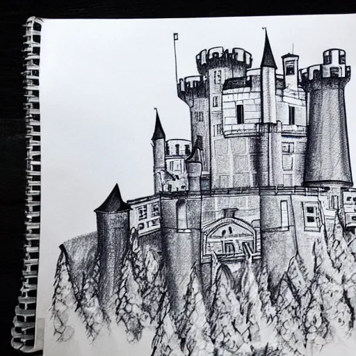 Image similar to a perfect professional ink pen sketch of a castle