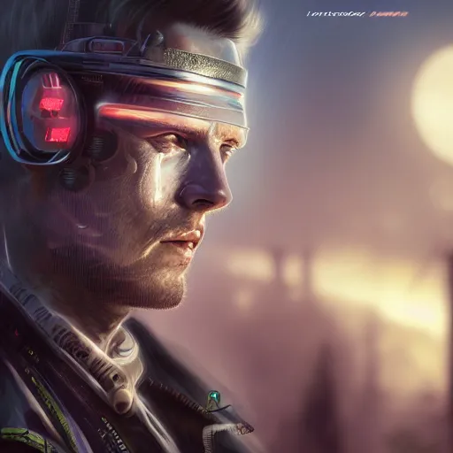 Prompt: mark frauenfelder as a cyberpunk warrior 4 k, hyper realistic, natural, highly detailed, digital illustration, trending in artstation, smooth, sharp focus art