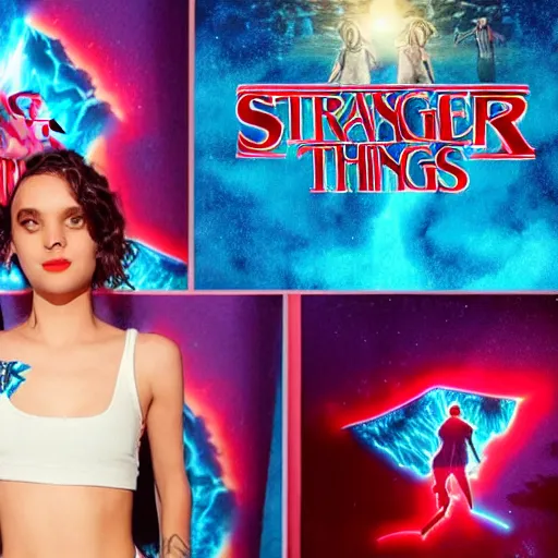 Image similar to full body painting of the stranger things logo on a beautiful fashion model