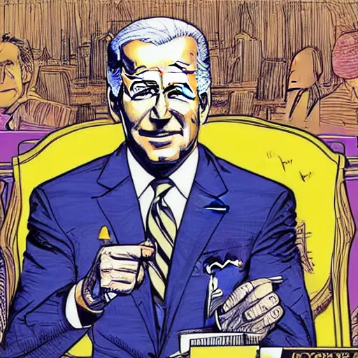 Prompt: Joe Biden doesn’t know where he is, random location. illustration concept art in the style of Arthur Adams