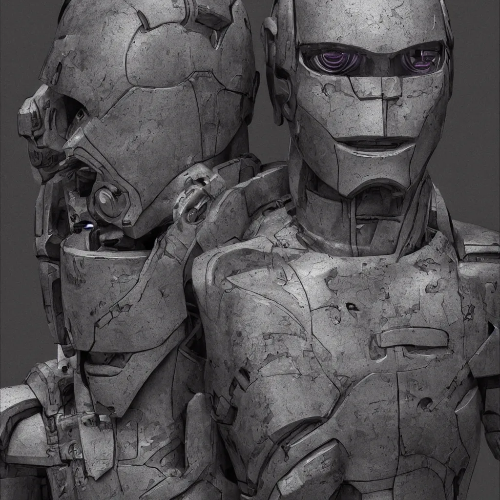 Image similar to an hyper realistic soldier robot dark character 3 d face model sci fi art, moebius, blade runner, photorealistic render