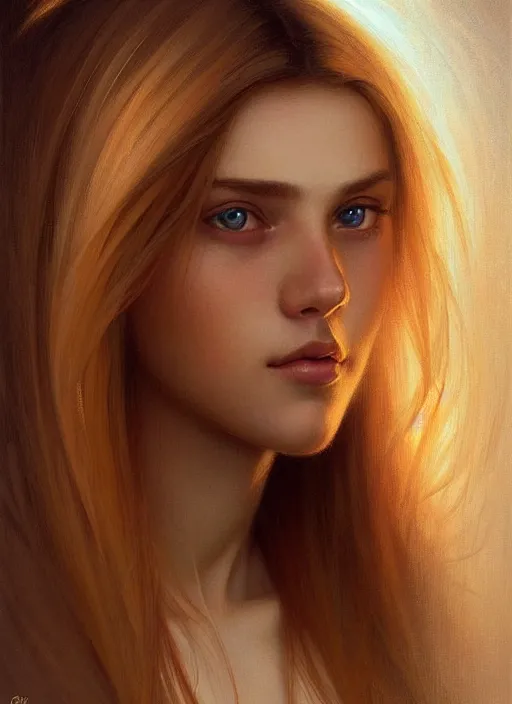 Image similar to beautiful feminine face!! portrait of young woman blessed by god with ever - increasing physical mental perfection, blonde, symmetrical! intricate, sensual features, highly detailed, divine holy perfection!! smile, digital painting, artstation, concept art, smooth, sharp focus, illustration, art by artgerm and greg rutkowski and alphonse mucha
