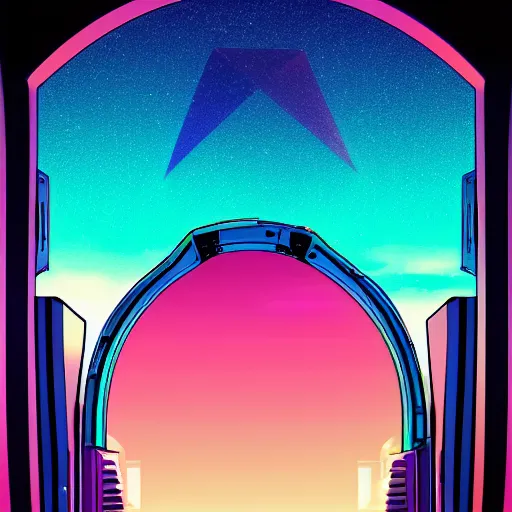 Prompt: A window to space in a synthwave style, digital art