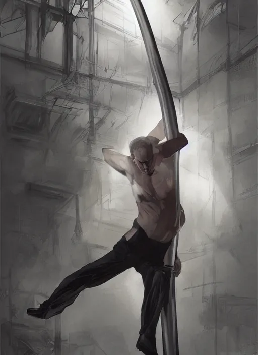 Image similar to vladimir putin, wearing in stocking, mesh shirt, in a strip club, dancing on a pole, elegant, digital painting, concept art, smooth, sharp focus, finely detailed illustration, beautifully framed, from Metal Gear, in the style of Artgerm and Greg Rutkowski and William-Adolphe Bouguerea