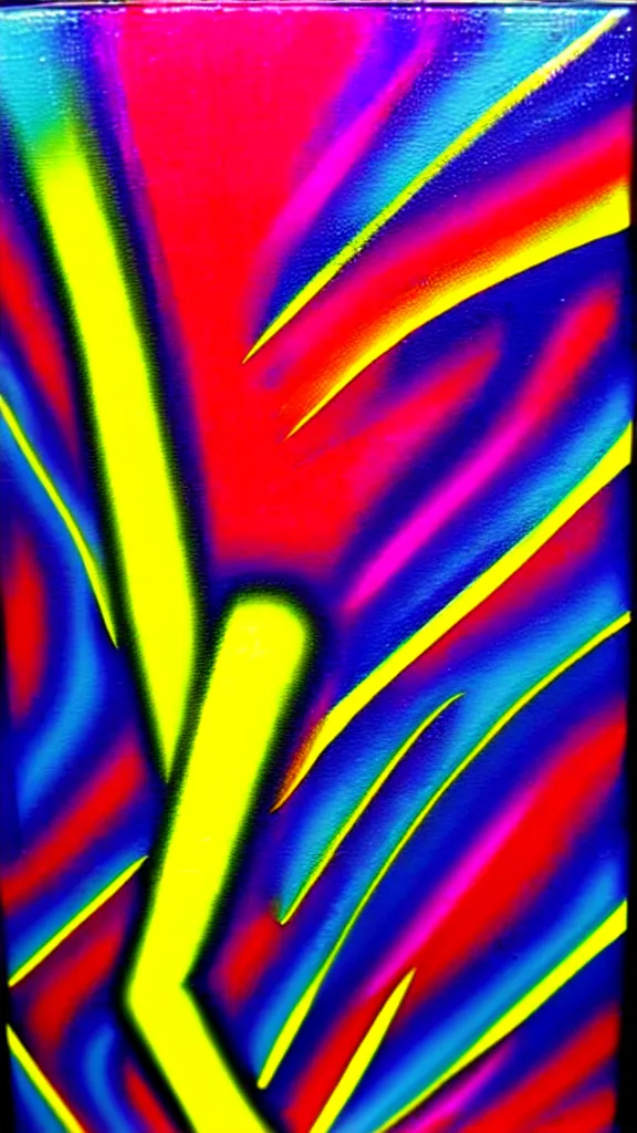 Image similar to an airbrush painting abstract art vorticism neon and chrome 80s style