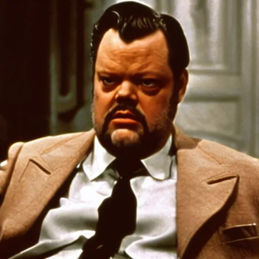 Prompt: A film still of Orson Welles in The Godfather (1972)