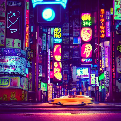 Image similar to The Sentient Dreamer, sentient pachinko machine on the streets of Neon Tokyo, octane render, volumetric lighting, sharp focus, surreal, night time