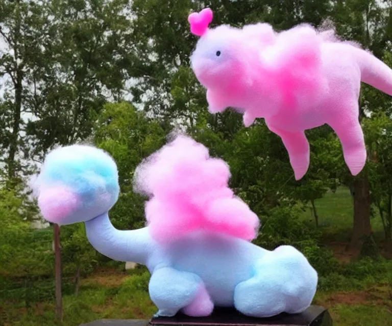 Image similar to a cute little dinosaur, cotton candy, fluffy clouds