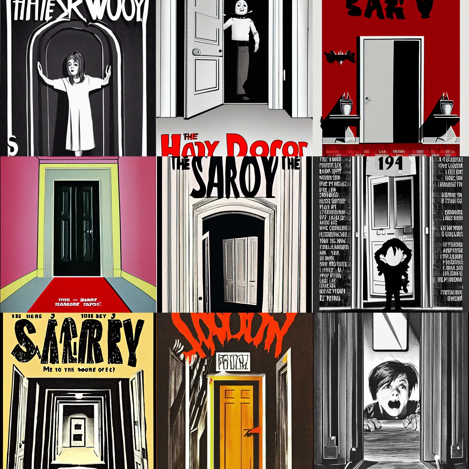 Prompt: The Scary Door 1967, movie poster, one point perspective