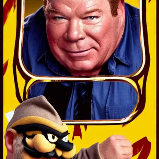 Prompt: live-action-Wario-hollywood movie casting, played by William Shatner, posing for poster photography