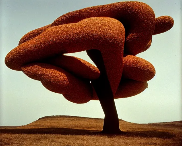 Prompt: by bruce davidson, by andrew boog faithfull redscale photography evocative. a beautiful kinetic sculpture of a gold and obsidian brutalist exploded humanoid diagram tree of evolutuon - like creature, standing in front of a castle atop a cliff.