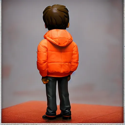 Image similar to magic mushroom, cary grant wearing orange puffy bomber jacket, nendroid, craig mullins style