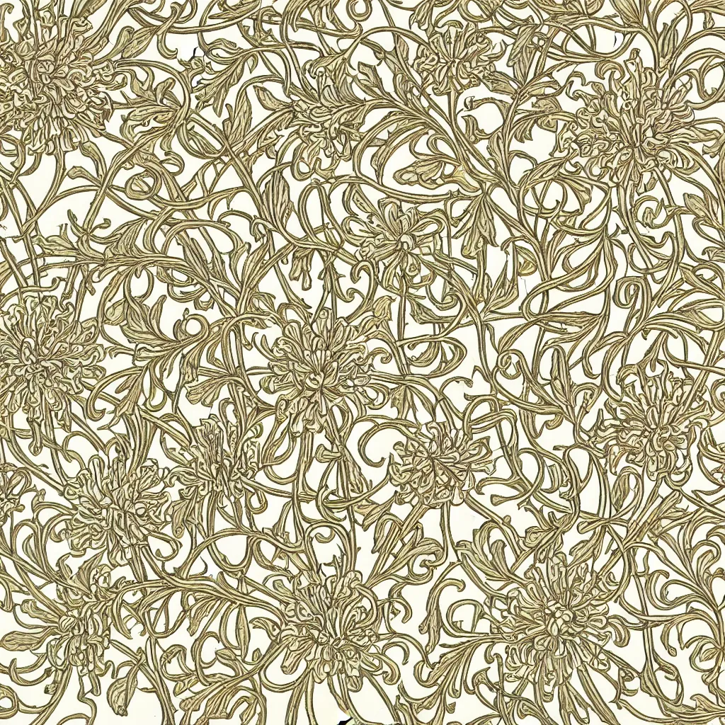 Image similar to a perfectly repeating ornate flower pattern, highly detailed by Walter Crane