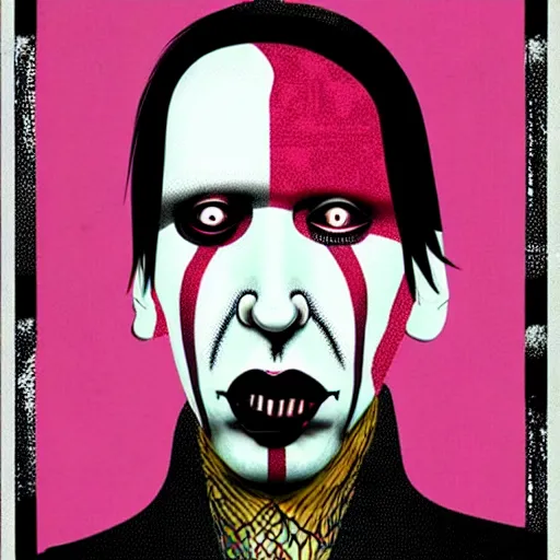 Image similar to graphic illustration, creative design, marilyn manson, biopunk, francis bacon, highly detailed, hunter s thompson