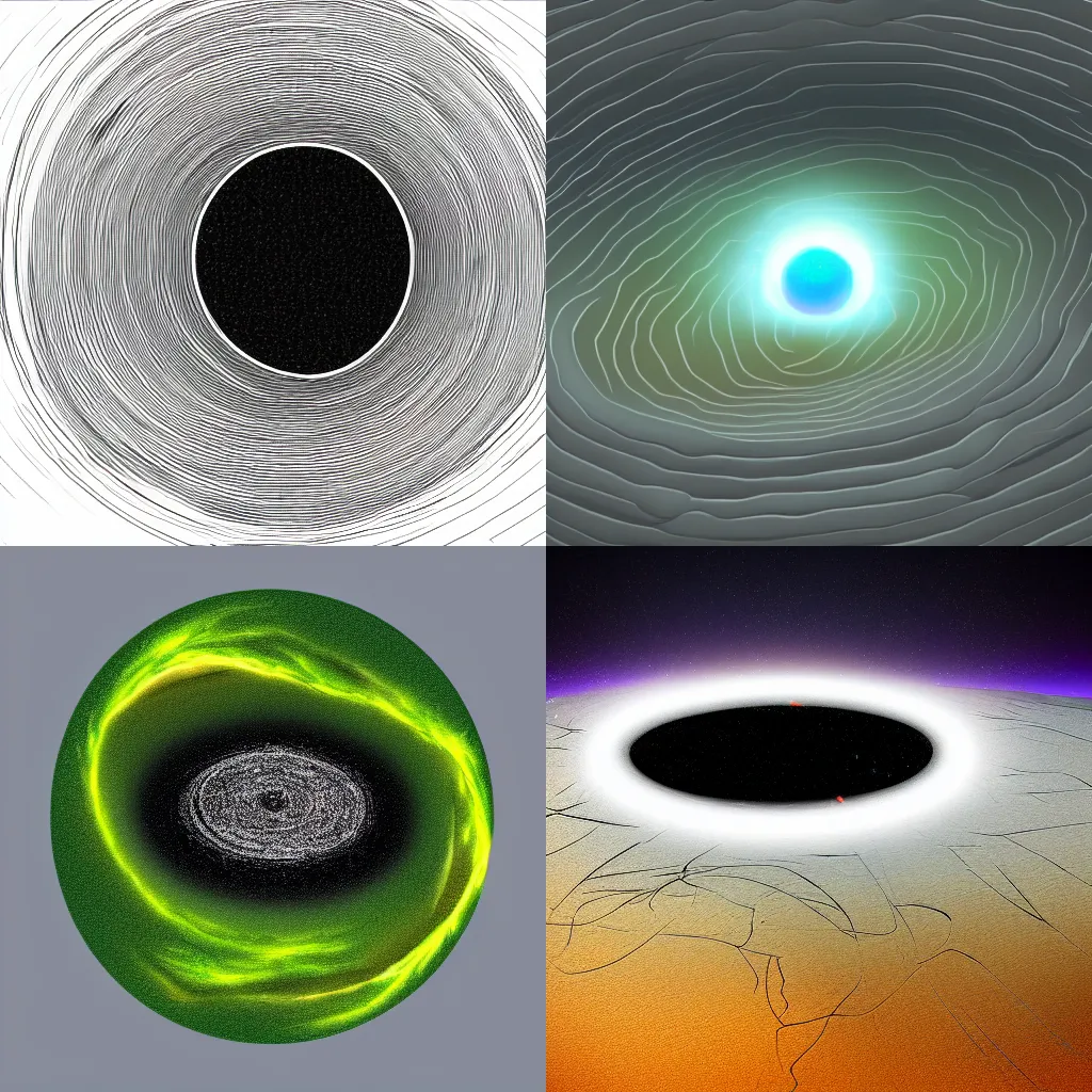 Prompt: Digital art of a black hole absorbing the Earth, side view