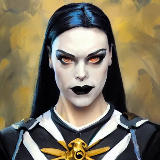 Image similar to greg manchess portrait painting of partially armored wednesday from addams family as overwatch character, medium shot, asymmetrical, profile picture, organic painting, sunny day, matte painting, bold shapes, hard edges, street art, trending on artstation, by huang guangjian and gil elvgren and greg rutkowski