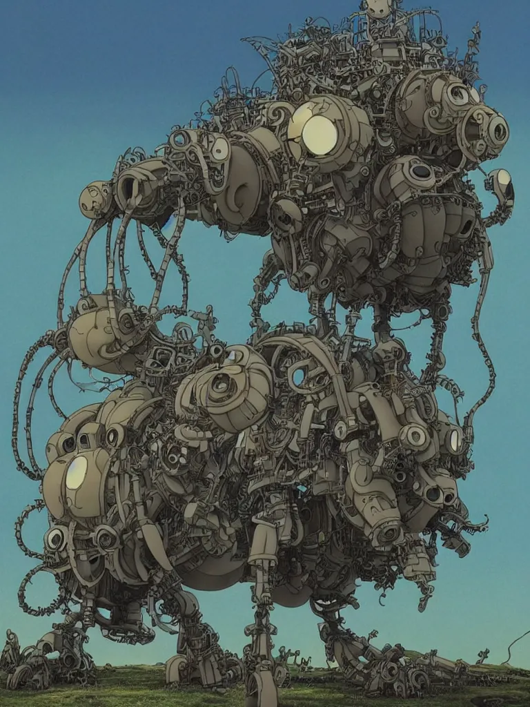 Image similar to A Lovecraftian giant mechanized mule from Studio Ghibli Howl's Moving Castle (2004) full body, 4k, highly detailed. award winning sci-fi. look at all that detail!