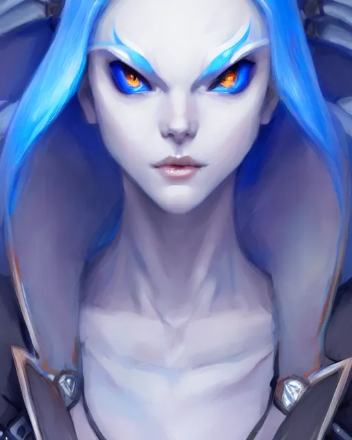 Image similar to character concept art of midna | | cute - fine - face, pretty face, blue skin, realistic shaded perfect face, fine details by stanley artgerm lau, wlop, rossdraws, james jean, andrei riabovitchev, marc simonetti, and sakimichan, tranding on artstation