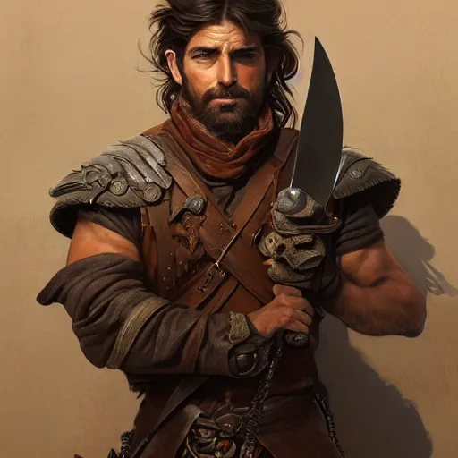 Image similar to portrait of a young, ruggedly handsome swordsman with a corgi head, soft hair, muscular, half body, leather, hairy, d & d, fantasy, intricate, elegant, highly detailed, digital painting, artstation, concept art, smooth, sharp focus, illustration, art by artgerm and greg rutkowski and alphonse mucha